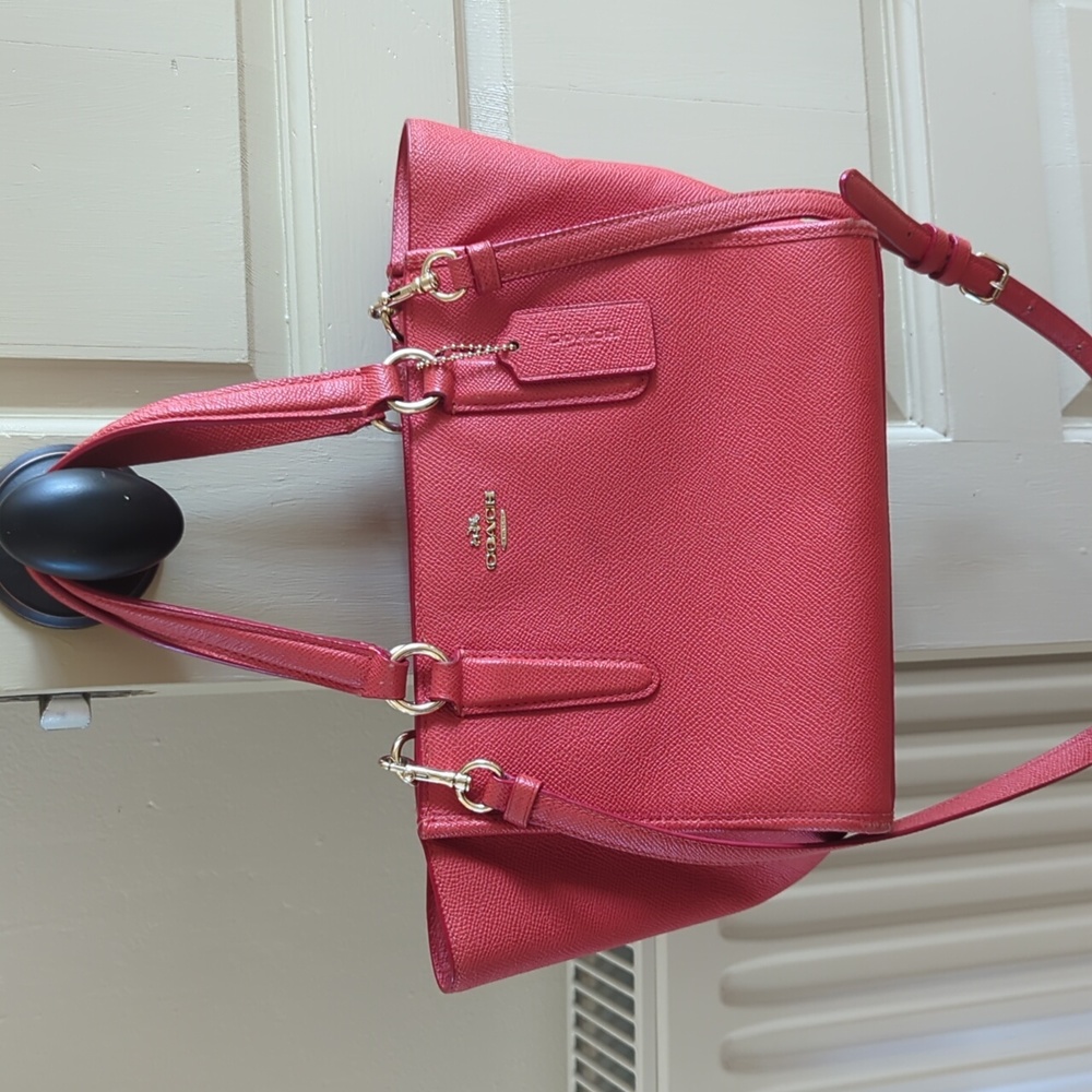 Coach Crosby Carryall Small Satchel in Crossgrain Leather Watermelon Pink Red
